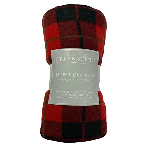 Dreamscene Warm Soft Polar Fleece Throw Sofa Settee Bed Blanket Check Tartan Red 120 x 150cm