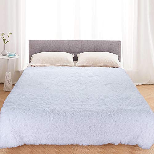 junovo Super Soft Shaggy Throw Blanket + Sherpa Fleece Blanket Snugly Plush Fuzzy Faux Fur Bed Blanket Couch Throws Decoration (White,50x60 inch)