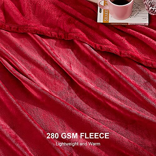 EHEYCIGA Fleece Blanket Red Throws for Sofas Large Fluffy Warm Soft Blanket for Bed Settees Armchairs, Fit All Season, Queen, 220x240cm