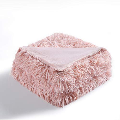 HORIMOTE HOME Faux Fur Pink Fluffy Throw Blanket- Luxury Shaggy Warm Fuzzy Fluffy Elegant Long Hair Washable Decoration Blanket for Sofa Couch and Bed, Pink 127x152cm