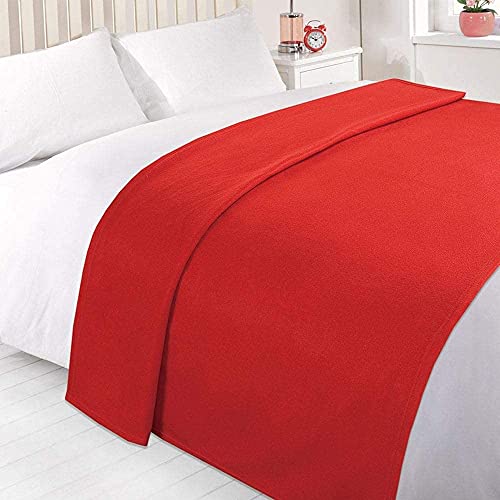 Dreamscene Extra Large Warm Polar Fleece Throw Over Soft Sofa Bed Blanket Bedspread, Plain Red - 200 x 240 cm