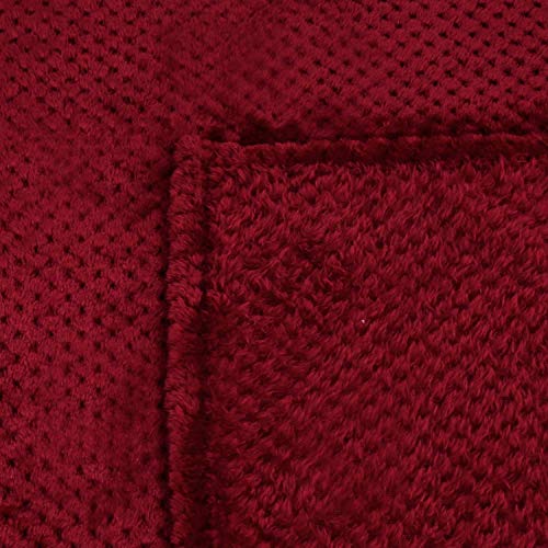 Exclusivo Mezcla Flannel Throw Blanket, 127x178 CM Soft Sofa Throws, Waffle Fleece Throws for Sofa, Burgundy Blanket