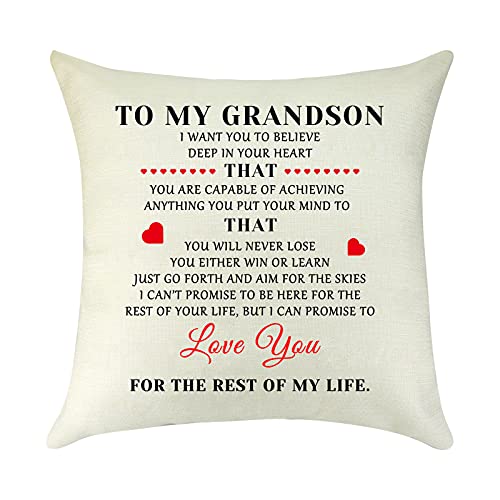 Inspirational Gifts for Grandson Linen Cushion Cover Christmas Birthday Graduation Gifts for Grandson from Grandma Grandpa Decorative Throw Pillow Case Pillow Cover Pillowcase for Bedroom Car 18"x 18"