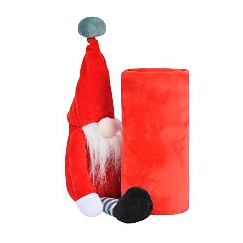 Sleepdown Kids Novelty Cuddly Gonk Toy Plush Throw Fleece Super Soft Warm Cosy Warm Bed Blanket Gift - Red - (Throw 100 x 85 cm - Toy 25 x 8.5cm)