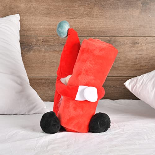 Sleepdown Kids Novelty Cuddly Gonk Toy Plush Throw Fleece Super Soft Warm Cosy Warm Bed Blanket Gift - Red - (Throw 100 x 85 cm - Toy 25 x 8.5cm)