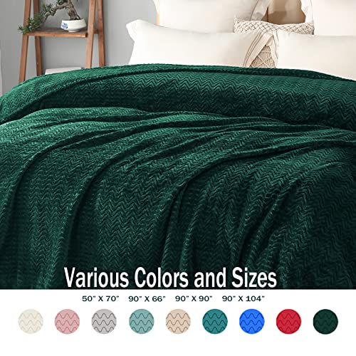 Exclusivo Mezcla Large Flannel Fleece Throw Blanket, 127x178 CM Sofa Throws, Soft Jacquard Weave Wave Pattern Throws for Sofa, Forest Green Blanket