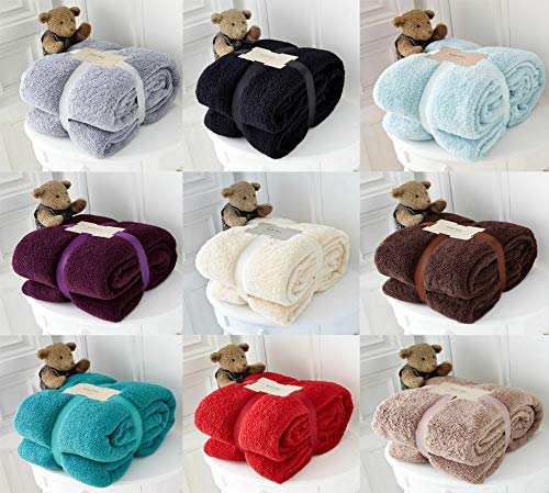 Hachette Teddy Fleece Throw Blanket Soft Warm Throw Over Sofa Bed Travel Bedspread Blanket (Red, Double - 150 x 200 cm)