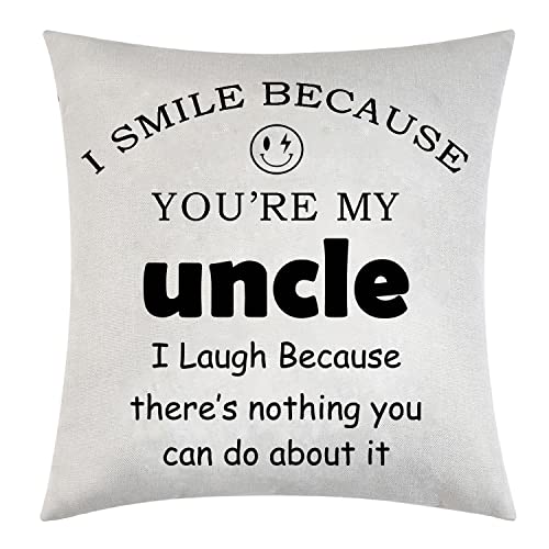 Uncle Cushion Cover Uncle Gifts from Nephew Niece Funny Cushion Gifts for Uncle Gifts Funny Gifts Smile Pillow Uncle Birthday Father’s Day Hug Pillow Cover Home Decor Pillow Cases 18” x 18” (uncle)