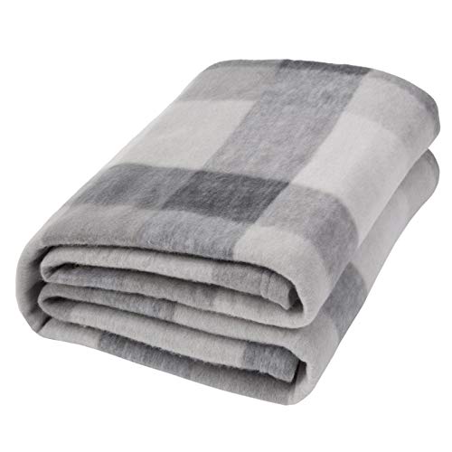 Dreamscene Winter Check Fleece Blanket Super Soft Warm Cosy Sofa Bed Picnic Garden Throw Over, Plaid Tartan Grey White - 120 x 150cm