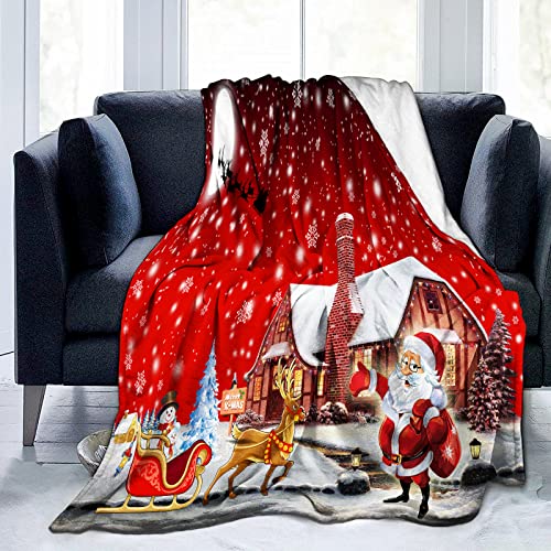 Red Christmas Santa Claus Fleece Throw Blanket Soft Galaxy Snowflake Blanket Bedding for Bed Couch,Soft Microfiber,130×150 cm