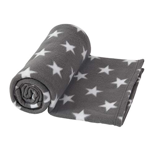 Dreamscene Flannel Fleece Stars Throw Over Bed Warm Soft Blanket Plush for Baby Kids Sofa, 100% Polyester Plush Microfiber Fleece, Silver Grey, 120 x 150cm