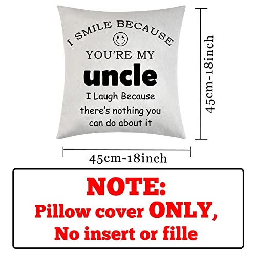 Uncle Cushion Cover Uncle Gifts from Nephew Niece Funny Cushion Gifts for Uncle Gifts Funny Gifts Smile Pillow Uncle Birthday Father’s Day Hug Pillow Cover Home Decor Pillow Cases 18” x 18” (uncle)