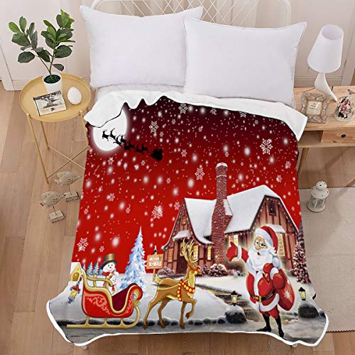 Red Christmas Santa Claus Fleece Throw Blanket Soft Galaxy Snowflake Blanket Bedding for Bed Couch,Soft Microfiber,130×150 cm