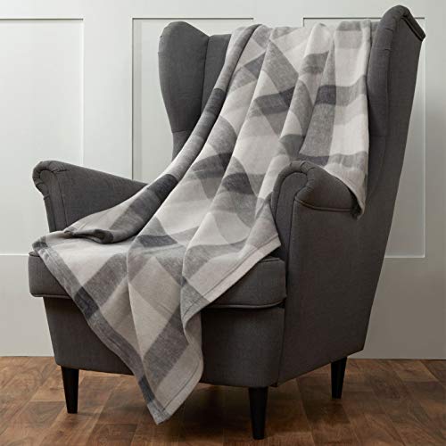 Dreamscene Winter Check Fleece Blanket Super Soft Warm Cosy Sofa Bed Picnic Garden Throw Over, Plaid Tartan Grey White - 120 x 150cm