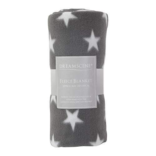 Dreamscene Flannel Fleece Stars Throw Over Bed Warm Soft Blanket Plush for Baby Kids Sofa, 100% Polyester Plush Microfiber Fleece, Silver Grey, 120 x 150cm