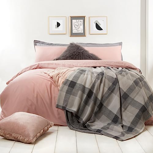 Dreamscene Winter Check Fleece Blanket Super Soft Warm Cosy Sofa Bed Picnic Garden Throw Over, Plaid Tartan Grey White - 120 x 150cm