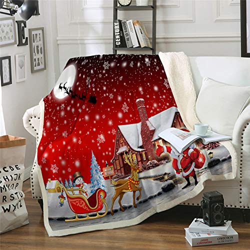 Red Christmas Santa Claus Fleece Throw Blanket Soft Galaxy Snowflake Blanket Bedding for Bed Couch,Soft Microfiber,130×150 cm