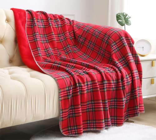 Beskie Fleece Throw Blanket for Sofa Couch Bed Travel | Red Black Tartan Plaid Pattern Check Home Decor Decorative Throw Blankets | Warm Cozy Christmas Blanket | 51" x 63"