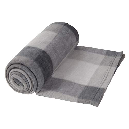 Dreamscene Winter Check Fleece Blanket Super Soft Warm Cosy Sofa Bed Picnic Garden Throw Over, Plaid Tartan Grey White - 120 x 150cm
