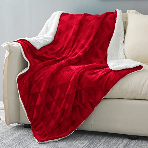 Exclusivo Mezcla 127x178CM Large Throw Blanket, Reversible Brushed Flannel Fleece& Plush Sherpa Blanket(Red)- Decorative, Lightweight, Soft and Warm