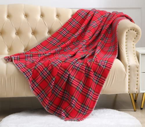 Beskie Fleece Throw Blanket for Sofa Couch Bed Travel | Red Black Tartan Plaid Pattern Check Home Decor Decorative Throw Blankets | Warm Cozy Christmas Blanket | 51" x 63"