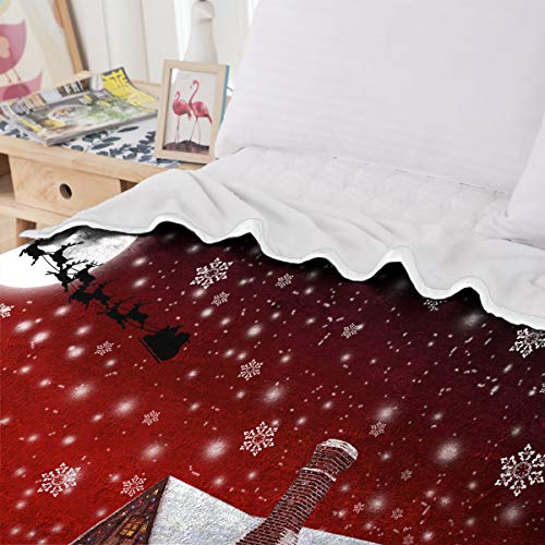 Red Christmas Santa Claus Fleece Throw Blanket Soft Galaxy Snowflake Blanket Bedding for Bed Couch,Soft Microfiber,130×150 cm