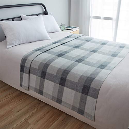 Dreamscene Winter Check Fleece Blanket Super Soft Warm Cosy Sofa Bed Picnic Garden Throw Over, Plaid Tartan Grey White - 120 x 150cm