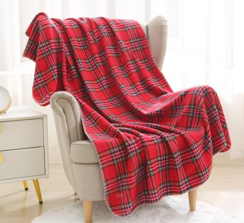 Beskie Fleece Throw Blanket for Sofa Couch Bed Travel | Red Black Tartan Plaid Pattern Check Home Decor Decorative Throw Blankets | Warm Cozy Christmas Blanket | 51" x 63"