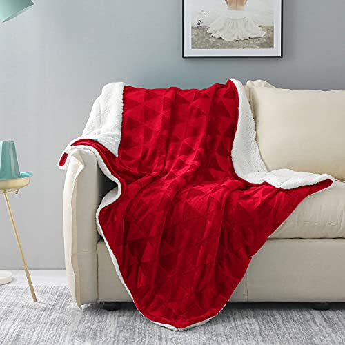 Exclusivo Mezcla 127x178CM Large Throw Blanket, Reversible Brushed Flannel Fleece& Plush Sherpa Blanket(Red)- Decorative, Lightweight, Soft and Warm