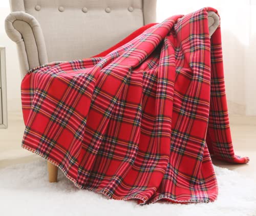 Beskie Fleece Throw Blanket for Sofa Couch Bed Travel | Red Black Tartan Plaid Pattern Check Home Decor Decorative Throw Blankets | Warm Cozy Christmas Blanket | 51" x 63"