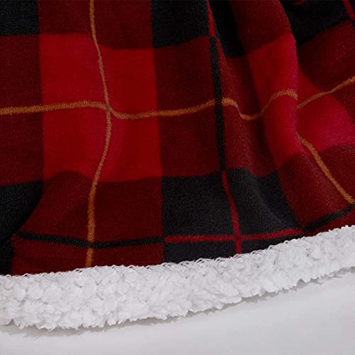 Dreamscene Tartan Check Sherpa Fleece Blanket Large Plush Flannel Throw Over Reversible Fluffy Soft Microfiber, Red White - Double 150 x 180 cm