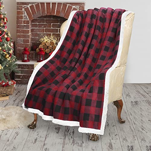 Catalonia Classy Tartan Sherpa Throw Blanket, Warm Thick Soft Winter Fluffy Plush Couch Throw, Reversible Cozy Fleece Blanket Sofa Single Bed, 150 x 130 cm Plaid Red