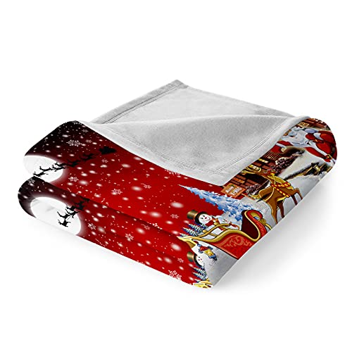 Red Christmas Santa Claus Fleece Throw Blanket Soft Galaxy Snowflake Blanket Bedding for Bed Couch,Soft Microfiber,130×150 cm