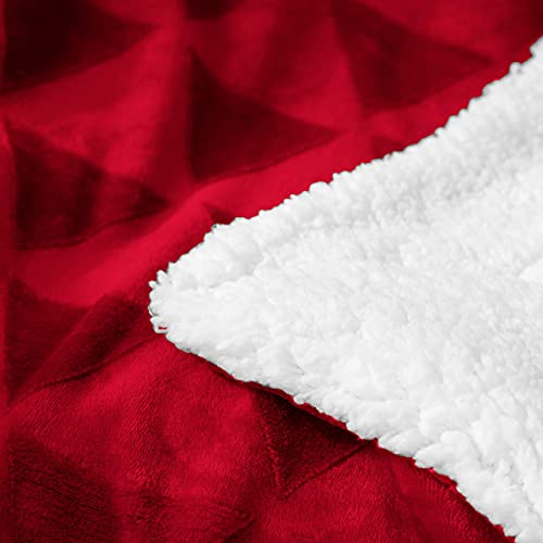 Exclusivo Mezcla 127x178CM Large Throw Blanket, Reversible Brushed Flannel Fleece& Plush Sherpa Blanket(Red)- Decorative, Lightweight, Soft and Warm
