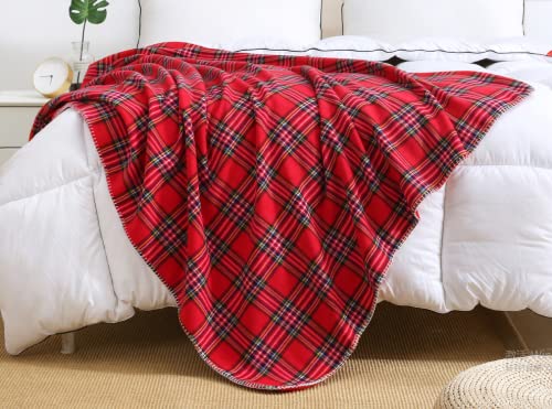 Beskie Fleece Throw Blanket for Sofa Couch Bed Travel | Red Black Tartan Plaid Pattern Check Home Decor Decorative Throw Blankets | Warm Cozy Christmas Blanket | 51" x 63"