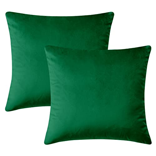 Hafaa Cushion Covers 45 x 45 cm (Pack of 2) - Velvet Square Throw Pillow Cases - Luxury Decorative Green Cushions Cover for Bedroom Sofa Chair Couch 18x18 Inch