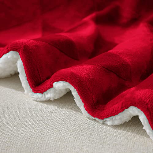 Exclusivo Mezcla 127x178CM Large Throw Blanket, Reversible Brushed Flannel Fleece& Plush Sherpa Blanket(Red)- Decorative, Lightweight, Soft and Warm