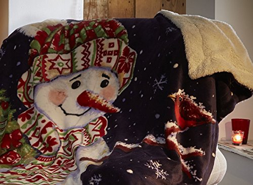 Happy Snowman Christmas Sherpa Throw, Blue, 130x170cm