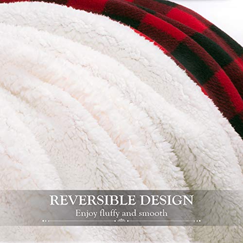 Catalonia Classy Tartan Sherpa Throw Blanket, Warm Thick Soft Winter Fluffy Plush Couch Throw, Reversible Cozy Fleece Blanket Sofa Single Bed, 150 x 130 cm Plaid Red