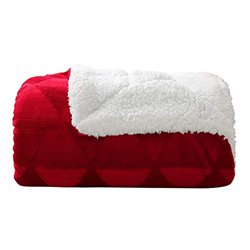 Exclusivo Mezcla 127x178CM Large Throw Blanket, Reversible Brushed Flannel Fleece& Plush Sherpa Blanket(Red)- Decorative, Lightweight, Soft and Warm