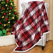 Catalonia Classy Tartan Sherpa Throw Blanket, Reversible Cozy Fleece Blanket, Warm Super Soft Comfort Caring Gift for Children and Adult, 150 x 130 cm (Red Plaid 1)