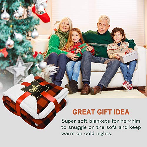 Catalonia Classy Tartan Sherpa Throw Blanket, Warm Thick Soft Winter Fluffy Plush Couch Throw, Reversible Cozy Fleece Blanket Sofa Single Bed, 150 x 130 cm Plaid Red