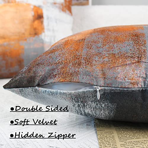 OYIMUA Set of 2 Decorative Velvet Cushion Covers 40 x 40 cm Abstract Art Decor Pillow Case Orange White Cushion Cover 16x16 inches for Outdoor Patio Garden Blench Living Room Sofa Farmhouse Decor