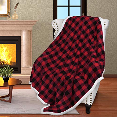 Catalonia Classy Tartan Sherpa Throw Blanket, Warm Thick Soft Winter Fluffy Plush Couch Throw, Reversible Cozy Fleece Blanket Sofa Single Bed, 150 x 130 cm Plaid Red