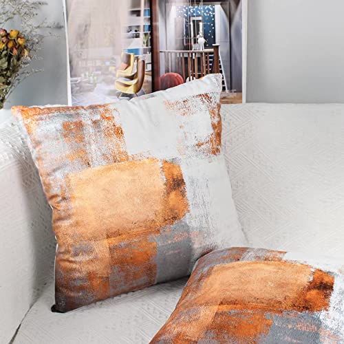 OYIMUA Set of 2 Decorative Velvet Cushion Covers 40 x 40 cm Abstract Art Decor Pillow Case Orange White Cushion Cover 16x16 inches for Outdoor Patio Garden Blench Living Room Sofa Farmhouse Decor
