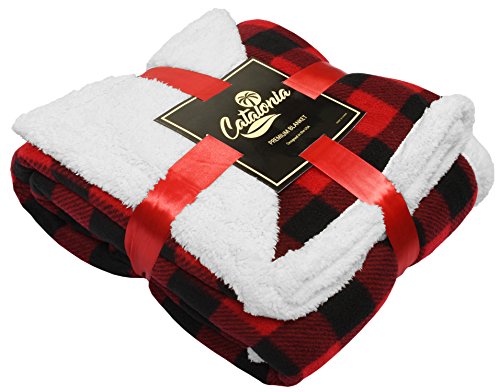 Catalonia Classy Tartan Sherpa Throw Blanket, Warm Thick Soft Winter Fluffy Plush Couch Throw, Reversible Cozy Fleece Blanket Sofa Single Bed, 150 x 130 cm Plaid Red