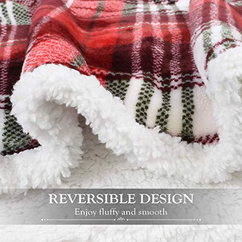 Catalonia Classy Tartan Sherpa Throw Blanket, Reversible Cozy Fleece Blanket, Warm Super Soft Comfort Caring Gift for Children and Adult, 150 x 130 cm (Red Plaid 1)