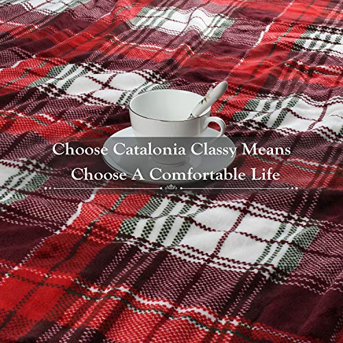 Catalonia Classy Tartan Sherpa Throw Blanket, Reversible Cozy Fleece Blanket, Warm Super Soft Comfort Caring Gift for Children and Adult, 150 x 130 cm (Red Plaid 1)