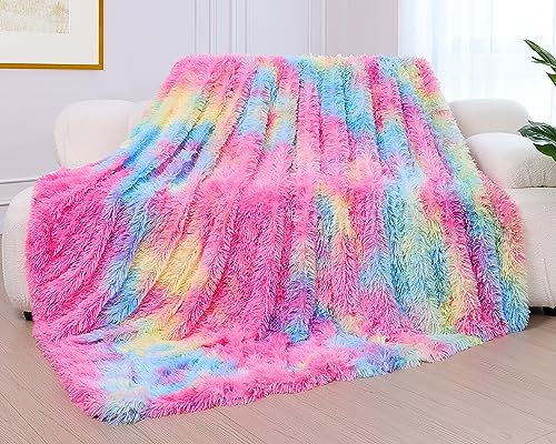 KANKAEU Blanket, Each One is The Only Rainbow Blanket, Fluffy Blanket 160x200 cm, Faux Fur Throw Blanket, Soft Warm Blanket, Wool Blanket, Sofa Blanket, Fleece Blanket, Bedspread