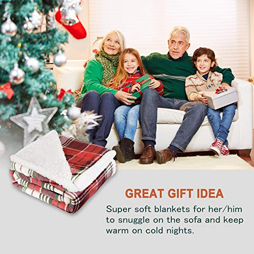 Catalonia Classy Tartan Sherpa Throw Blanket, Reversible Cozy Fleece Blanket, Warm Super Soft Comfort Caring Gift for Children and Adult, 150 x 130 cm (Red Plaid 1)